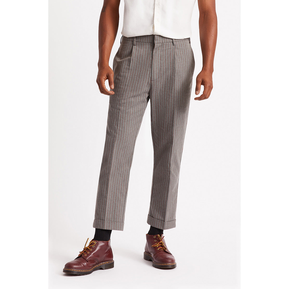 REGENT TROUSER R PANT-HEATHER GREY/DARK BRICK STRIPE