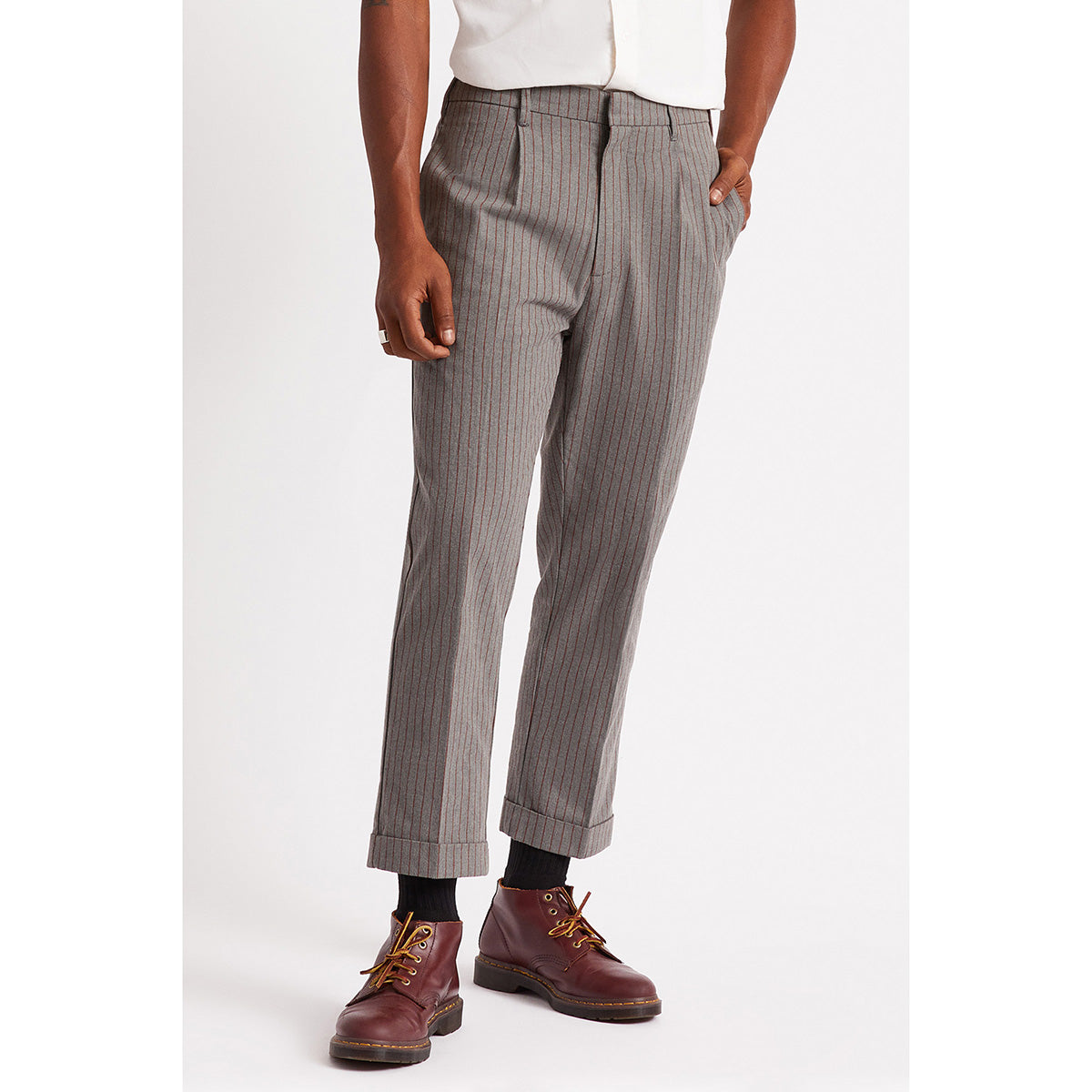 REGENT TROUSER R PANT-HEATHER GREY/DARK BRICK STRIPE