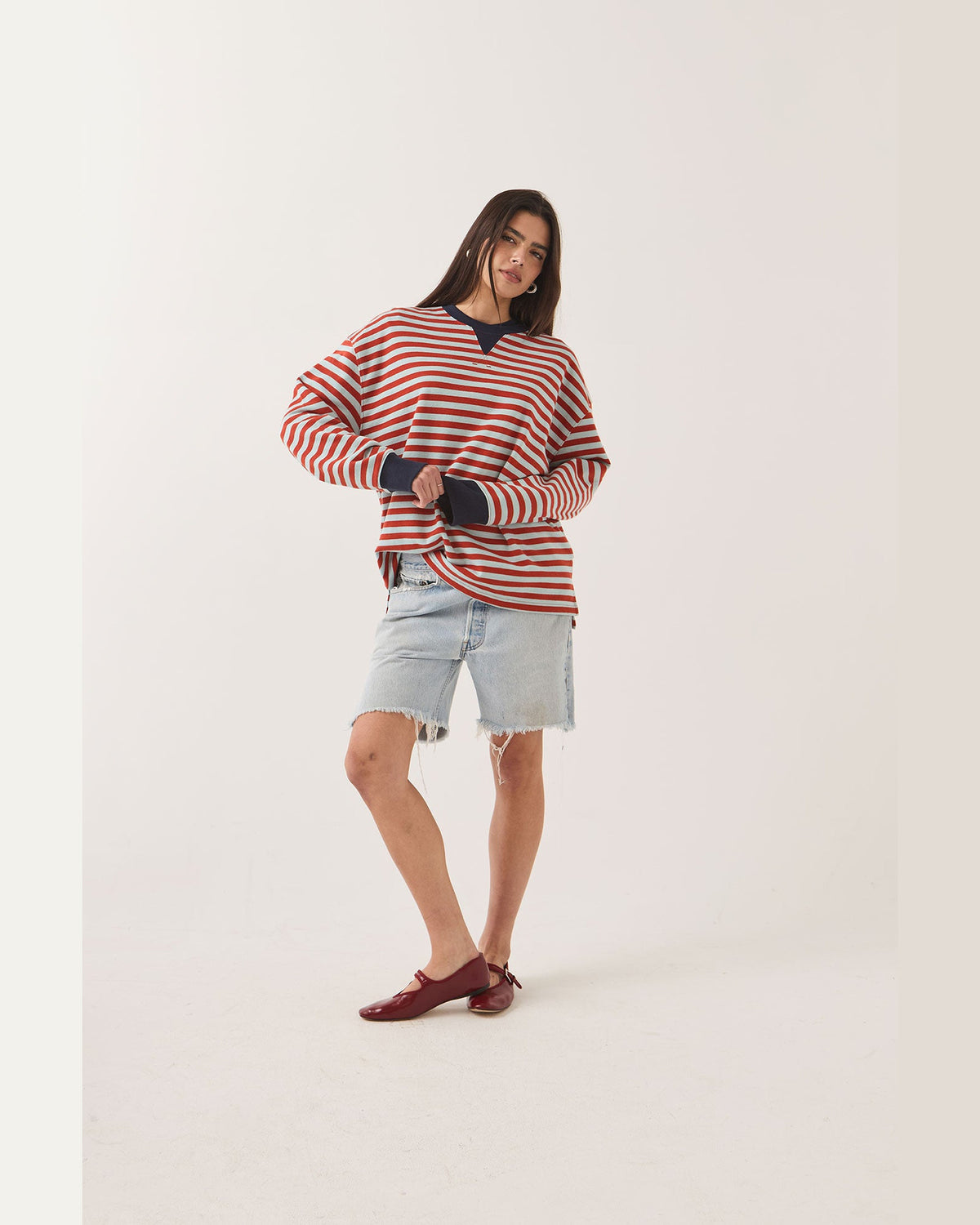 RETRO LONG SLEEVE CREW - SEA GRASS/RUST