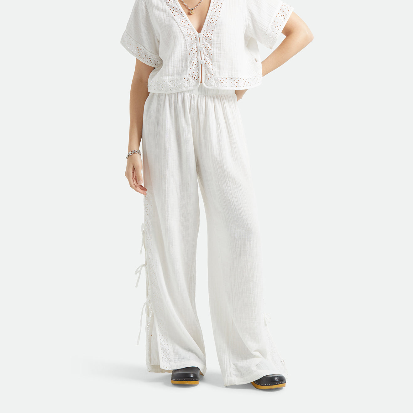 SEASIDE EYELET WIDE LEG PANT - OFF WHITE EYELET
