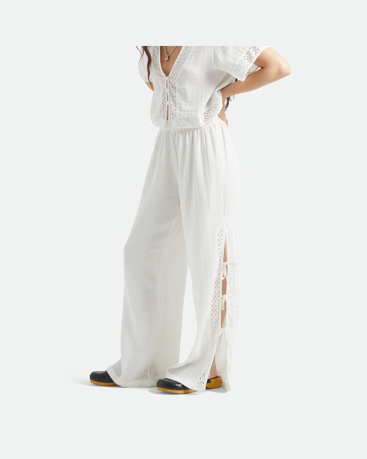 SEASIDE EYELET WIDE LEG PANT - OFF WHITE EYELET