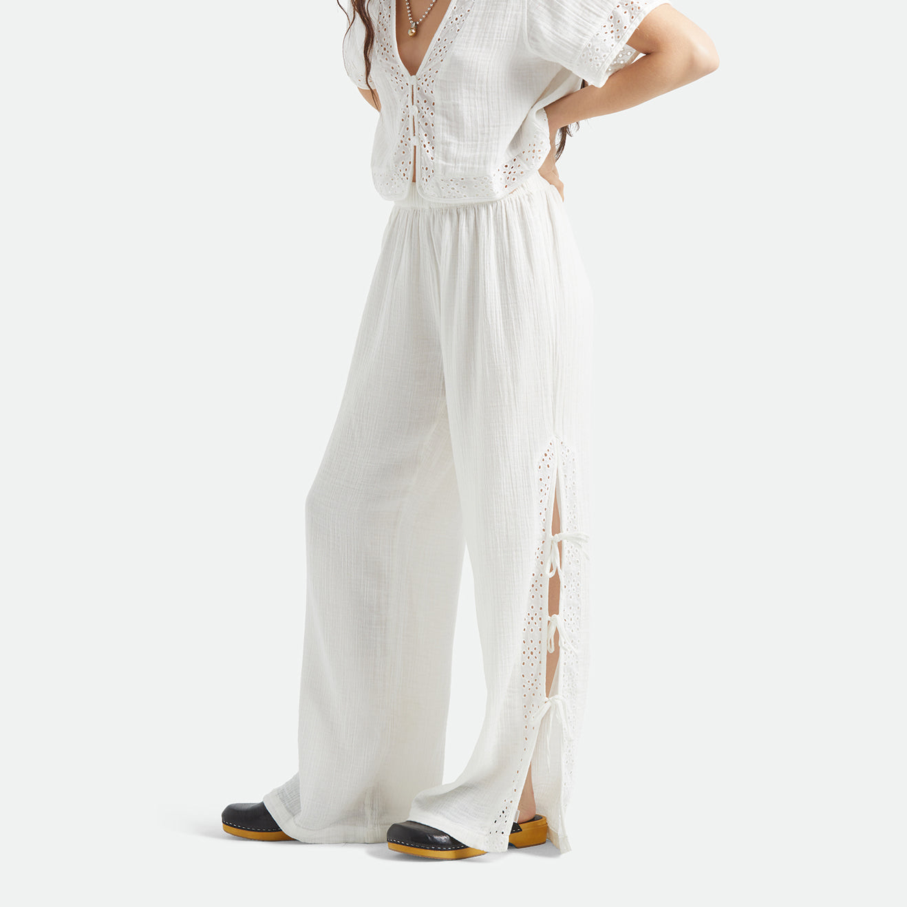 SEASIDE EYELET WIDE LEG PANT - OFF WHITE EYELET