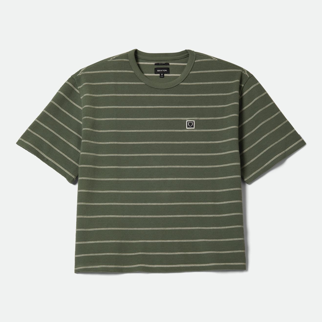 SHIELD PIQUE S/S BOXY KNIT TEE - DARK OLIVE/WHITECAP