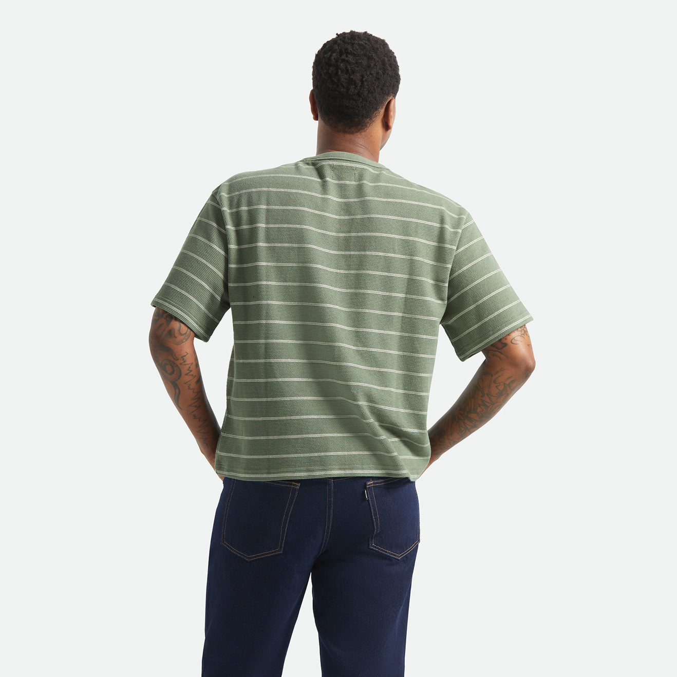 SHIELD PIQUE S/S BOXY KNIT TEE - DARK OLIVE/WHITECAP