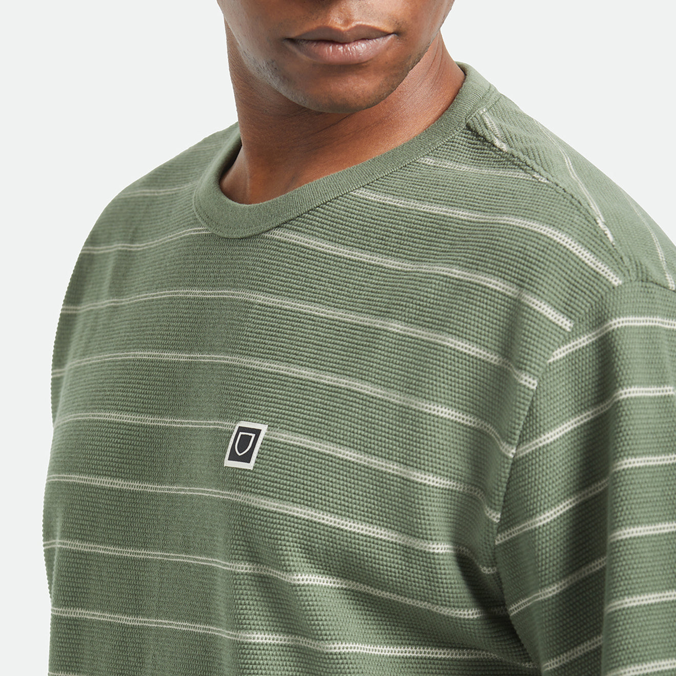 SHIELD PIQUE S/S BOXY KNIT TEE - DARK OLIVE/WHITECAP