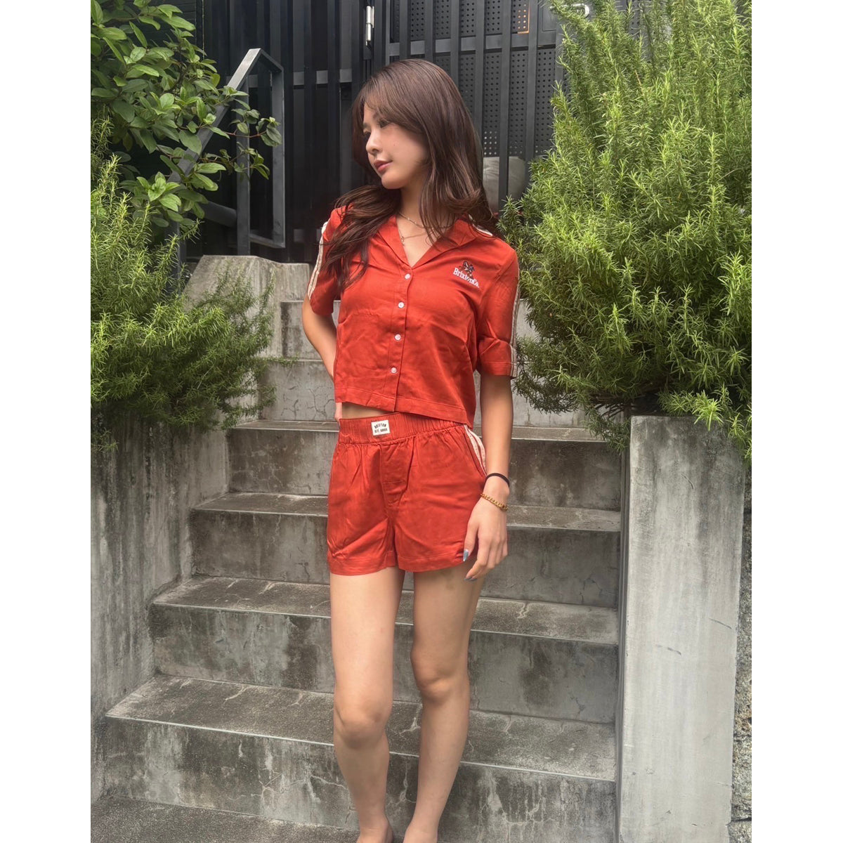 SILKY S/S BOWLING BUTTON DOWN-BURNT BRICK