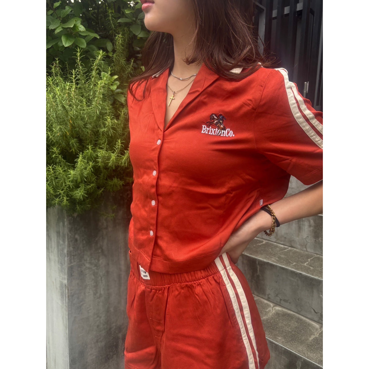 SILKY S/S BOWLING BUTTON DOWN-BURNT BRICK