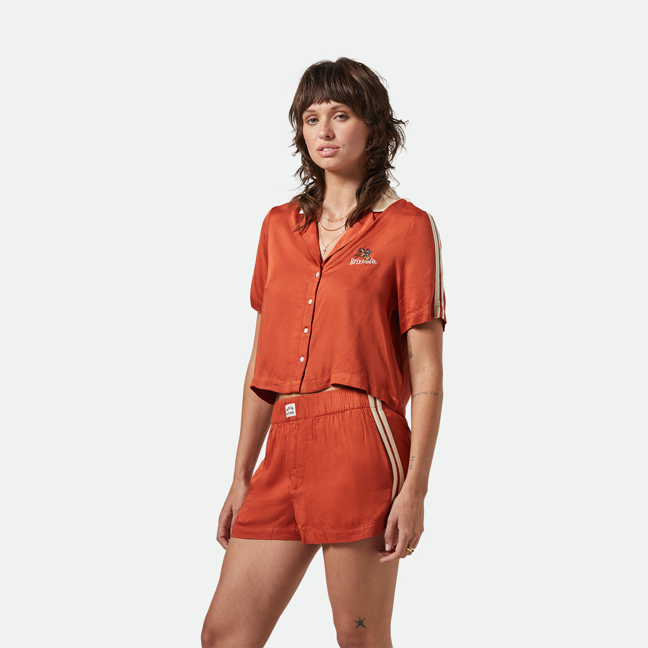 SILKY S/S BOWLING BUTTON DOWN-BURNT BRICK