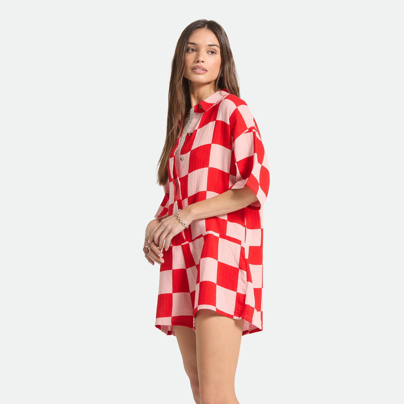 THE GETAWAY ROMPER - SILVER PINK/ADRENALINE RUSH CHECKERBOARD