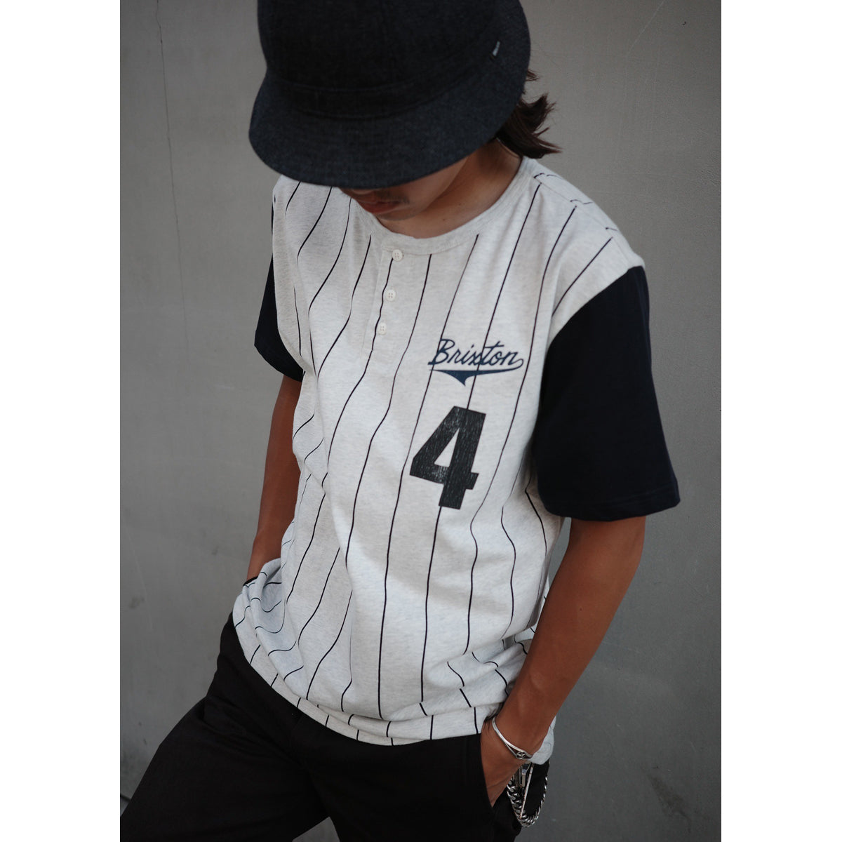 THE LEAGUE BASEBALL TEE - HEATHER GREY ASH/WASHED NAVY