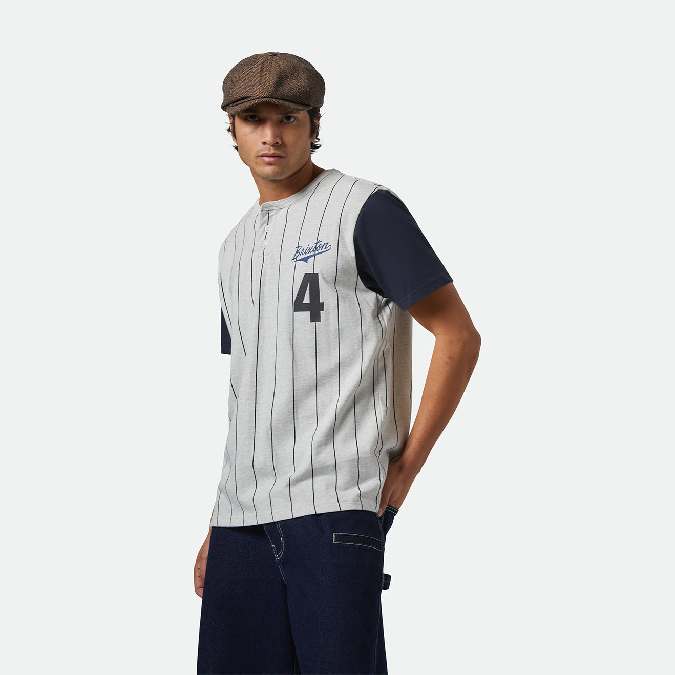 THE LEAGUE BASEBALL TEE - HEATHER GREY ASH/WASHED NAVY