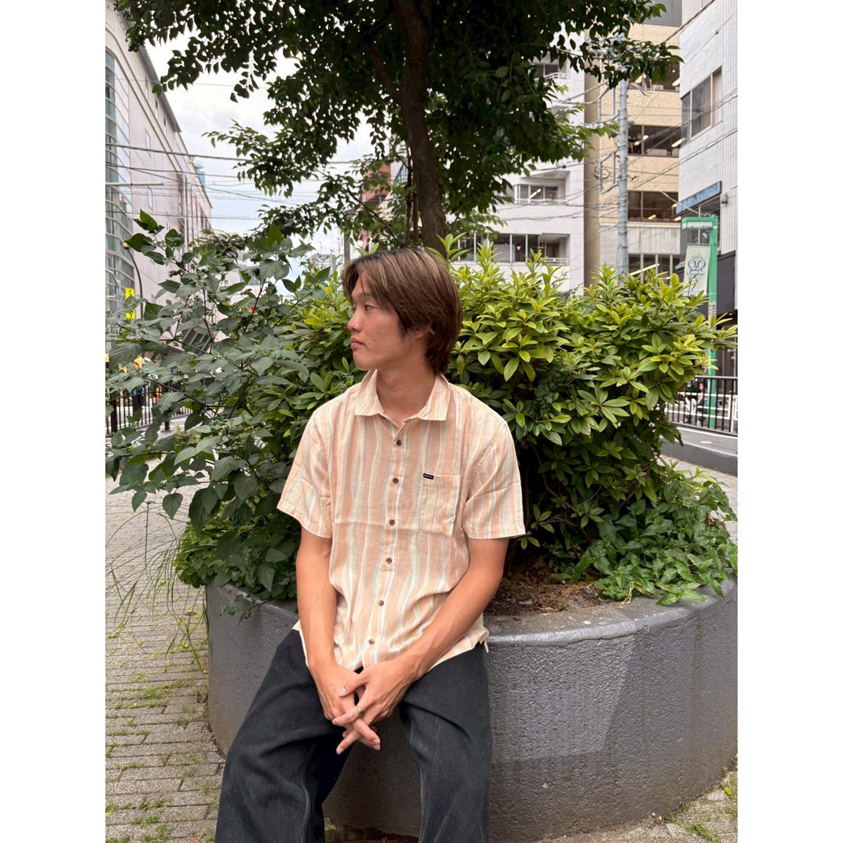 CRU SLUB S/S WVN-HAZELNUT/PAINTERLY STRIPE