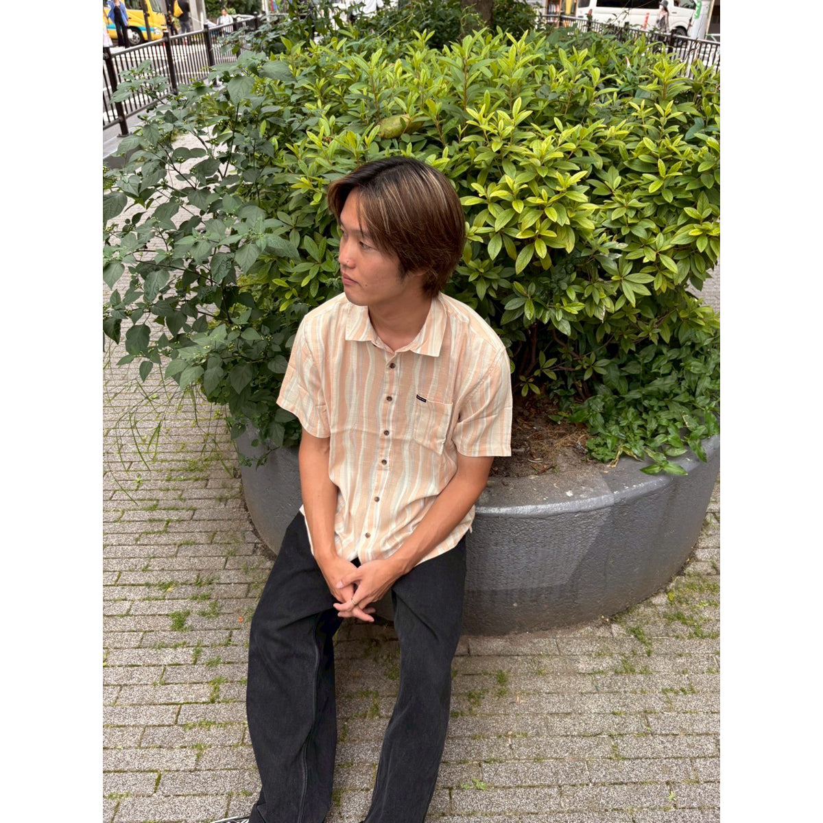 CRU SLUB S/S WVN-HAZELNUT/PAINTERLY STRIPE