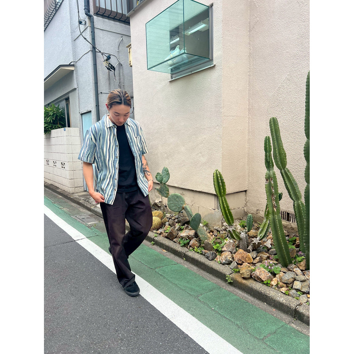 CRU SLUB S/S WVN-BASALT BLUE/PAINTERLY STRIPE