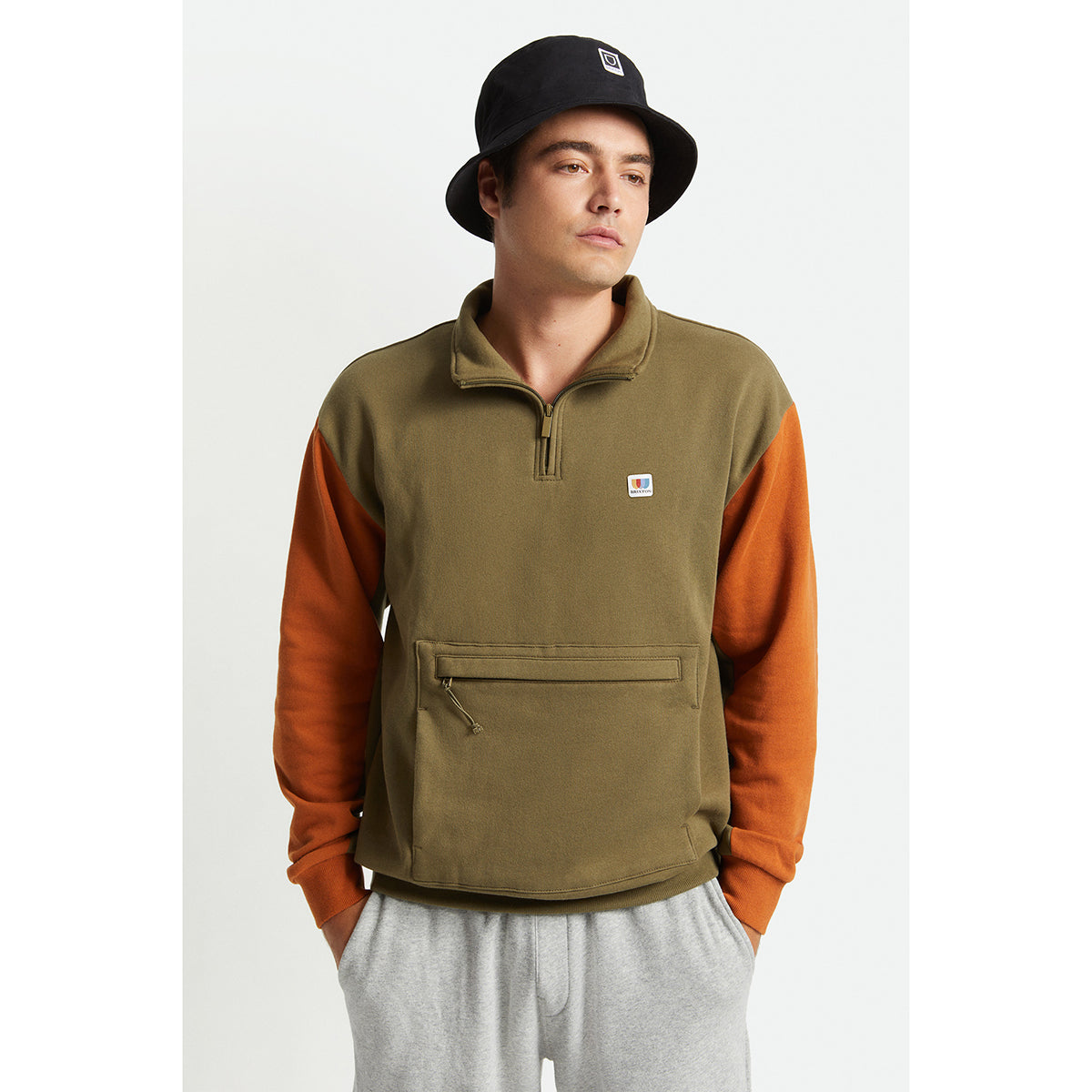 ALTON 1/4 ZIP MOCK NECK - MILITARY OLIVE/CARAMEL