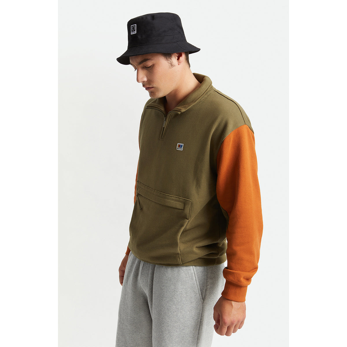 ALTON 1/4 ZIP MOCK NECK - MILITARY OLIVE/CARAMEL