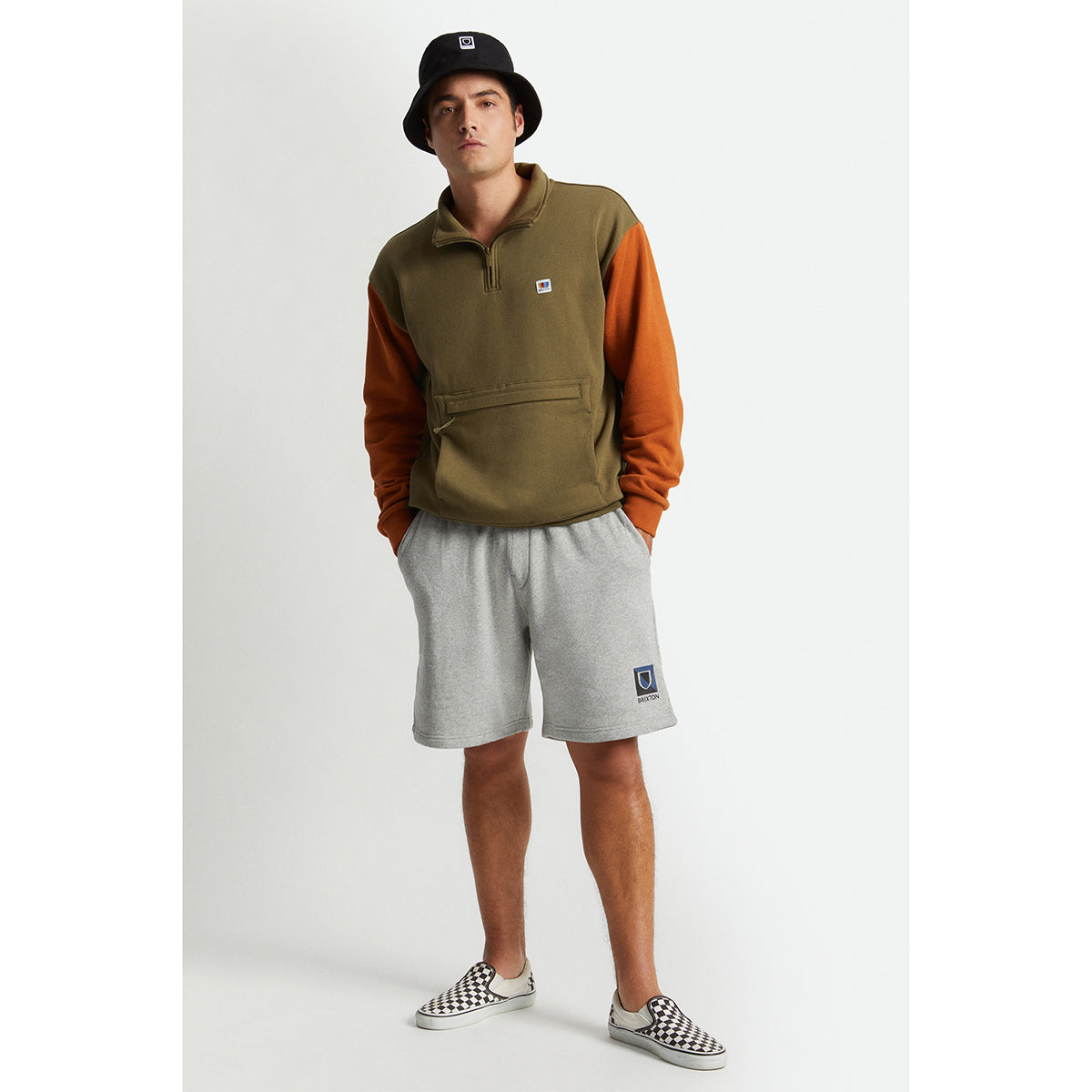 ALTON 1/4 ZIP MOCK NECK - MILITARY OLIVE/CARAMEL