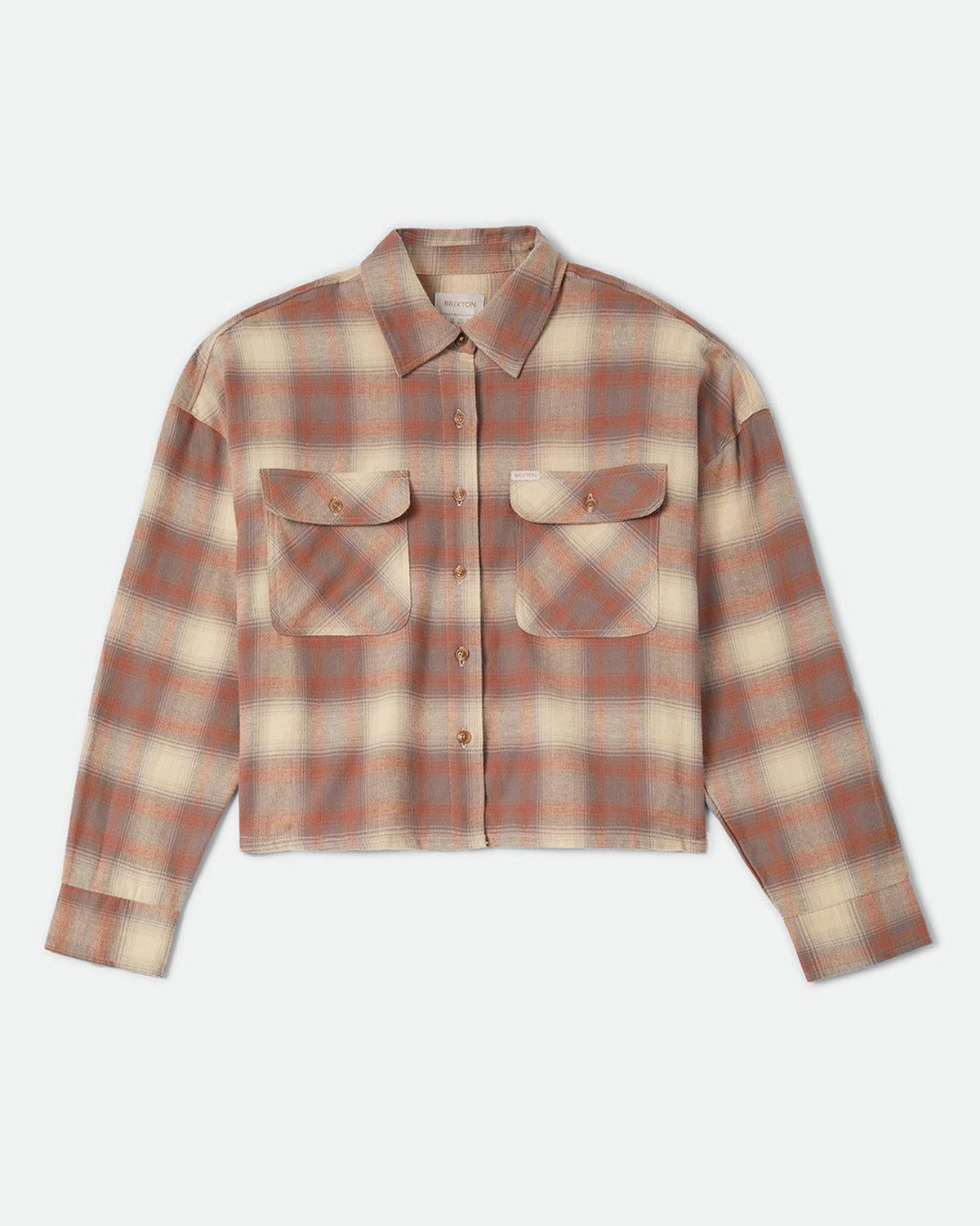 BOWERY CROP W L/S OVERSHIRT - SOFT TAN WINDOW PLAID