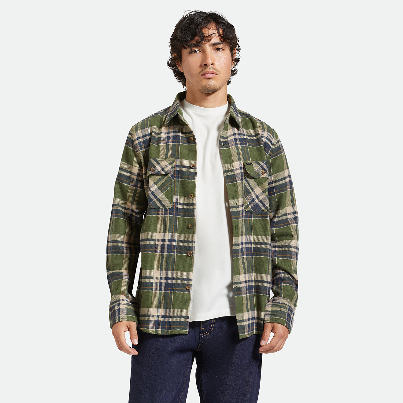 BOWERY L/S FLANNEL-CYPRESS GREEN/WASHED NAVY/WHIT