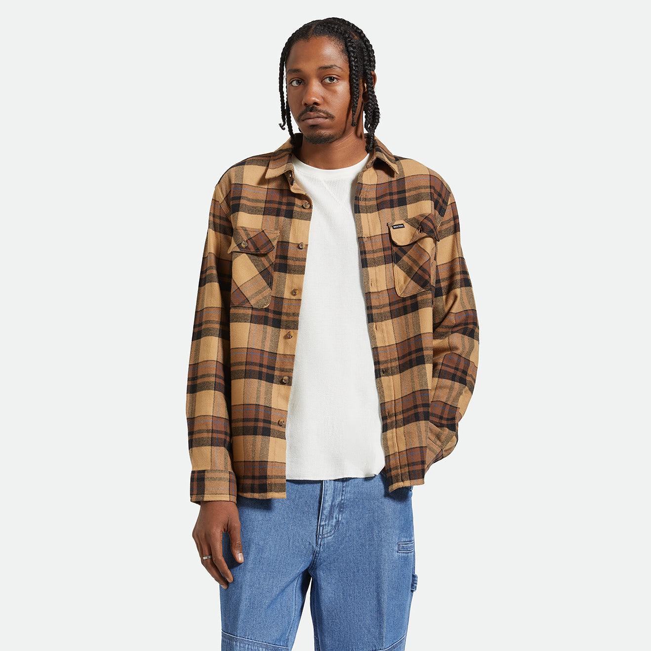 BOWERY L/S FLANNEL-TIGER'S EYE/PINECONE BROWN/WAS