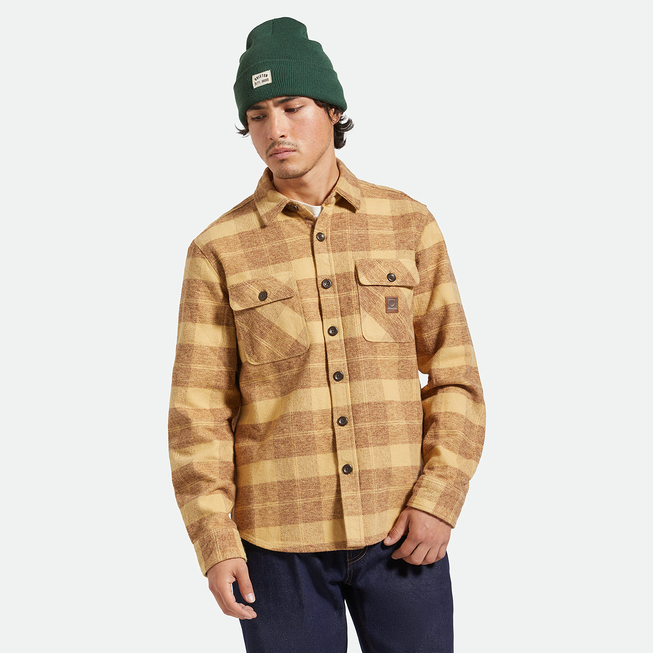 BOWERY HEAVYWEIGHT LS FLANNEL-CURRY YELLOW/PINECONE BROWN