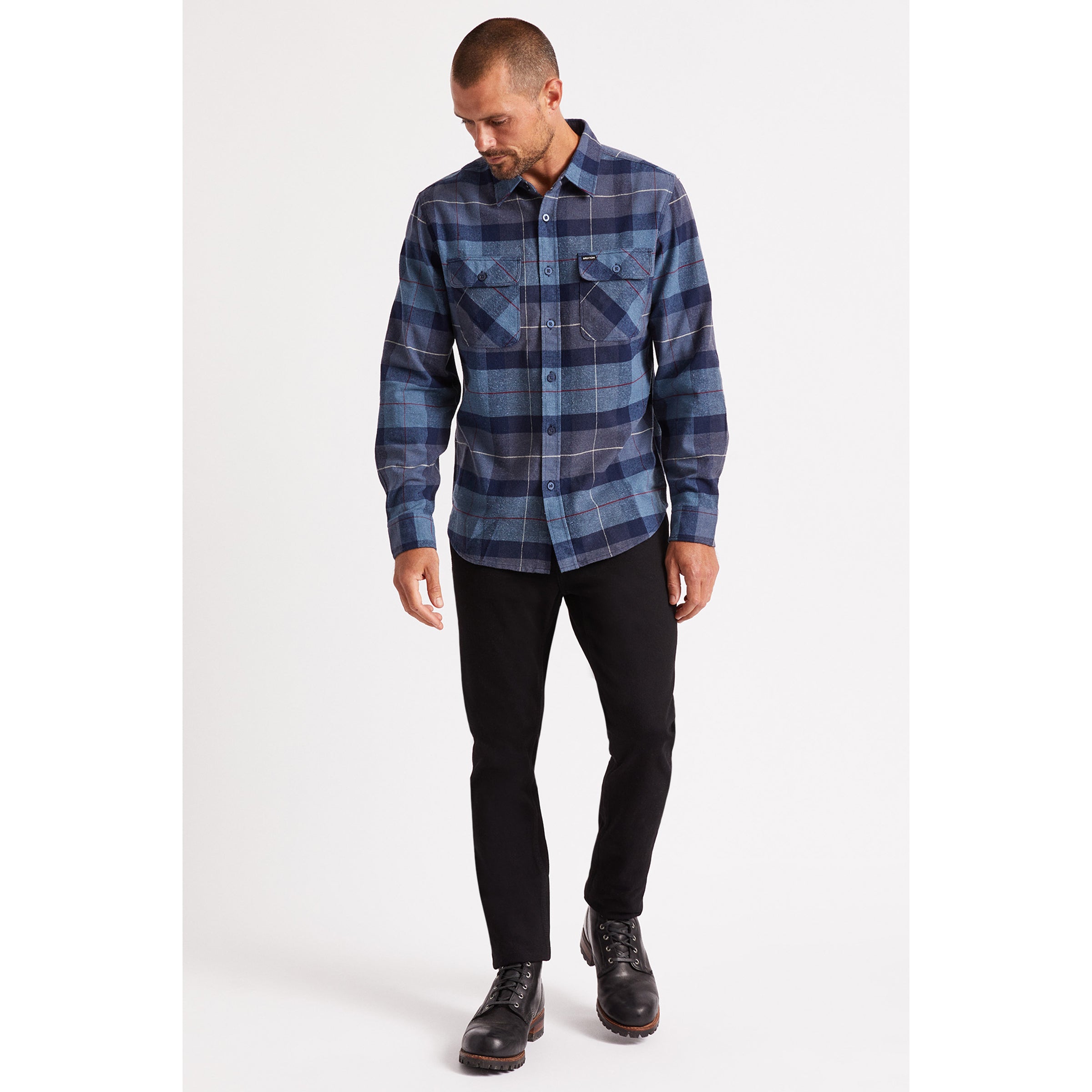 BOWERY HEAVY WEIGHT L/S FLANNEL - NAVY/CAROLINA BLUE