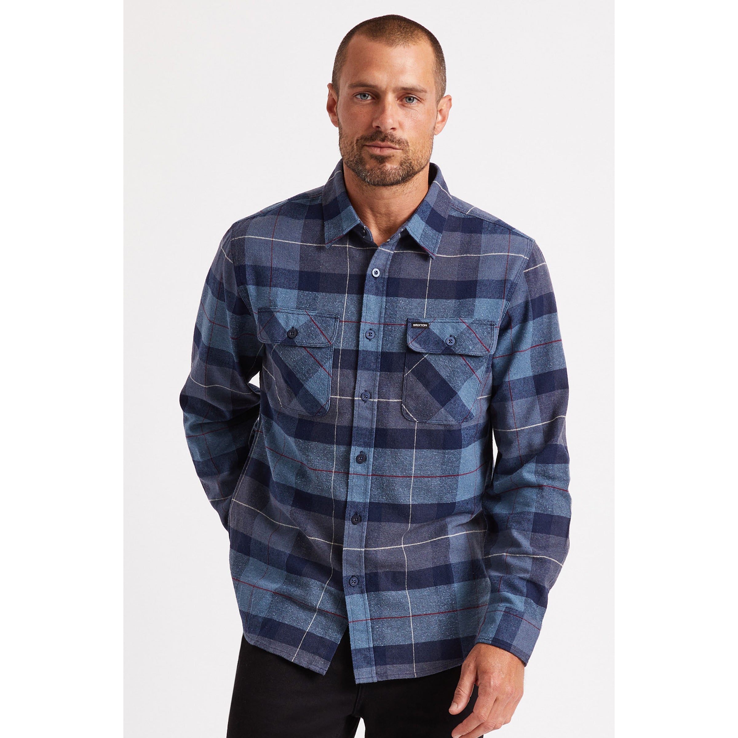 BOWERY HEAVY WEIGHT L/S FLANNEL - NAVY/CAROLINA BLUE