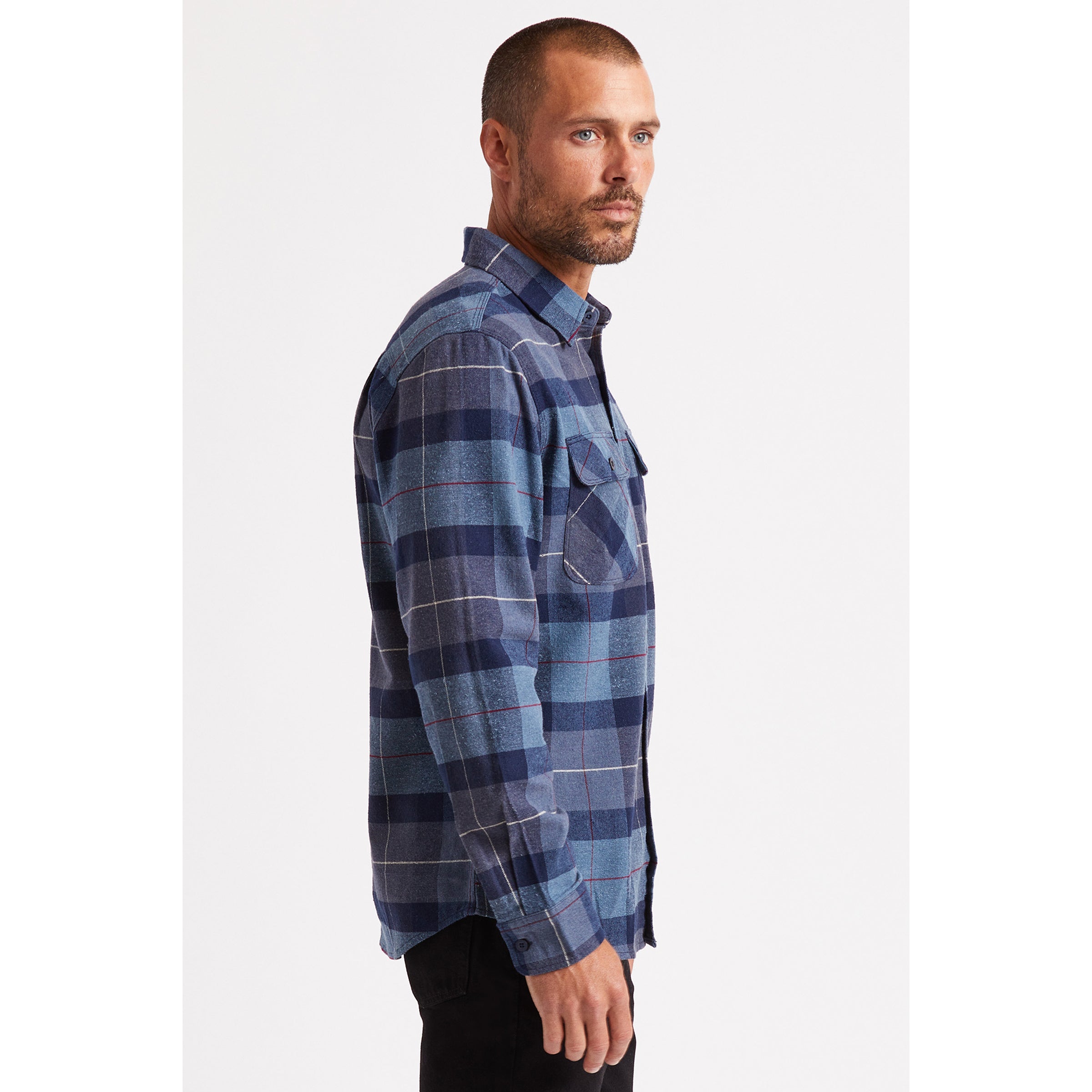 BOWERY HEAVY WEIGHT L/S FLANNEL - NAVY/CAROLINA BLUE