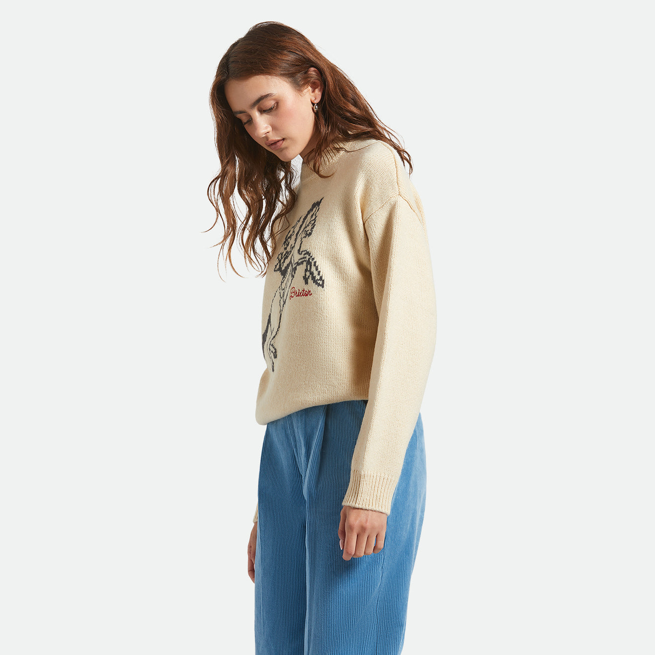 BRIXTON RANCHING CLUB CREW SWEATER - WHITECAP