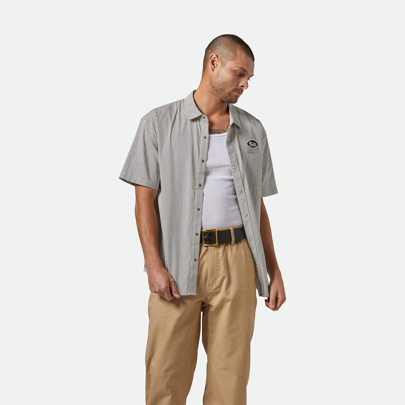 BUILDERS AUTO S/S WVN-BLACK/OFF WHITE STRIPE