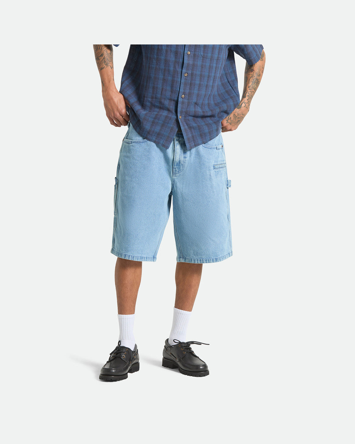 BUILDERS CARPENTER BAGGY SHORT - WASHED BLUE DENIM