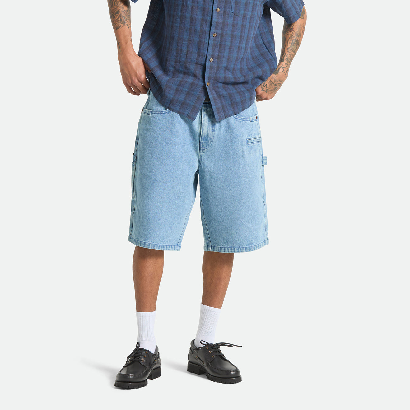 BUILDERS CARPENTER BAGGY SHORT - WASHED BLUE DENIM