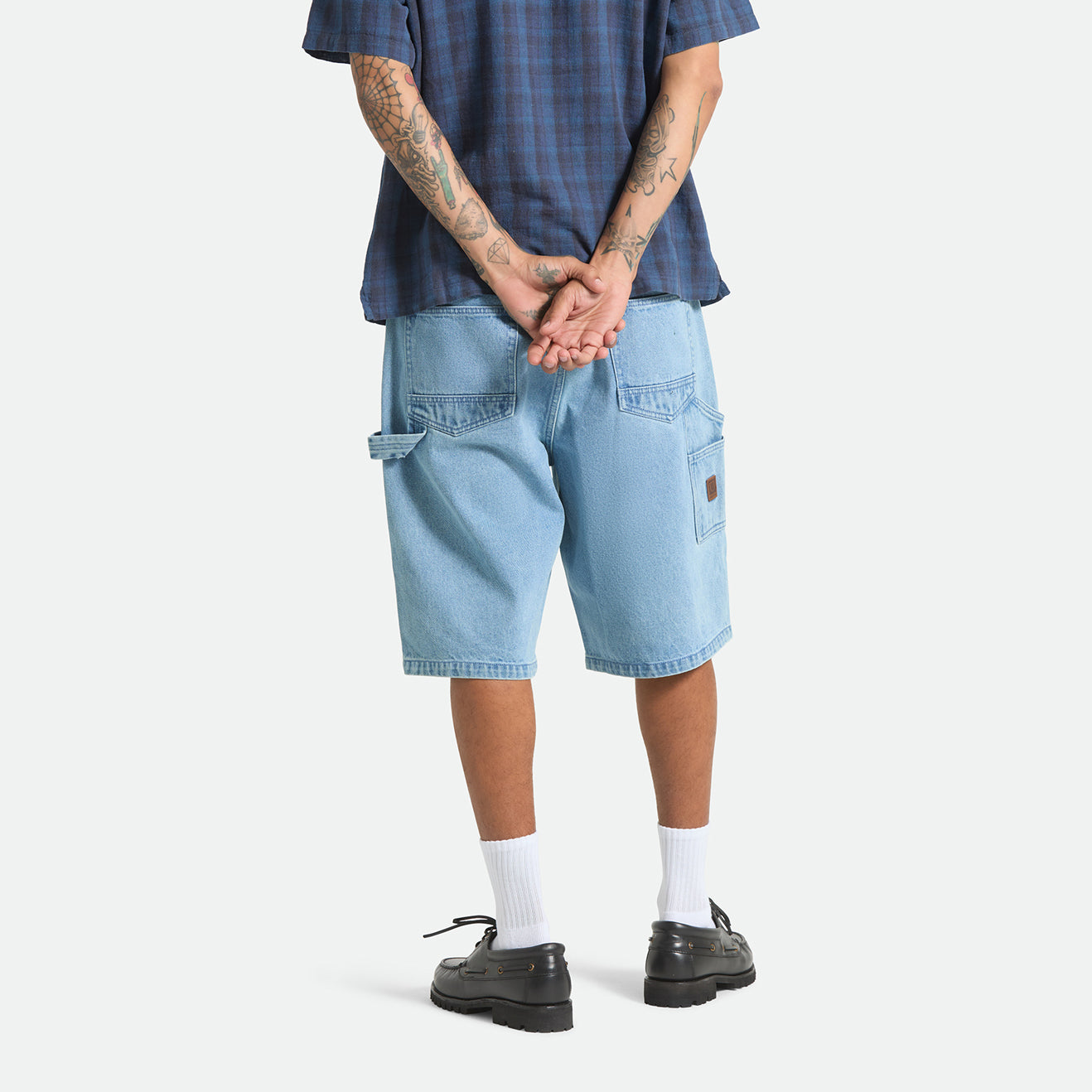 BUILDERS CARPENTER BAGGY SHORT - WASHED BLUE DENIM