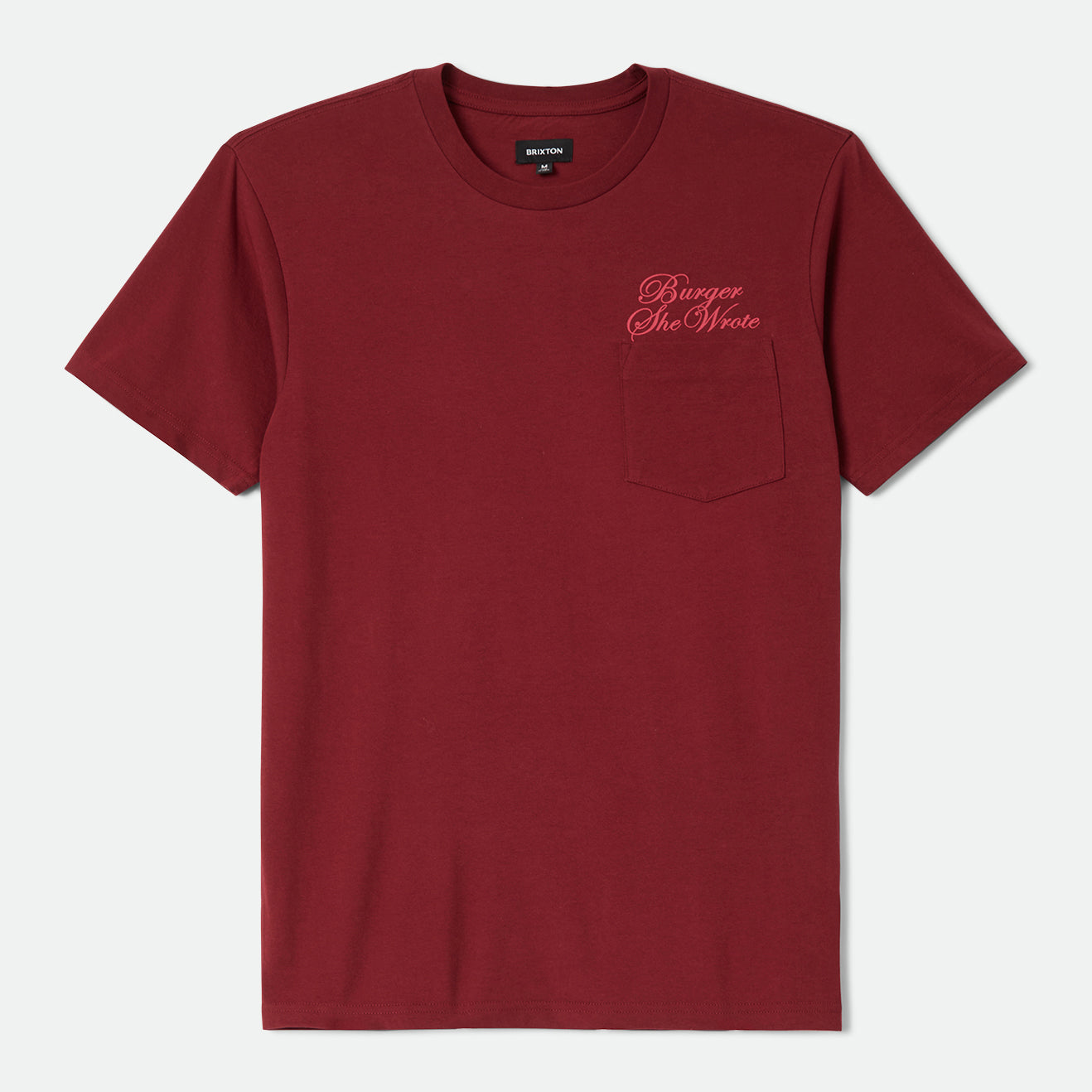 BURGER SHE WROTE POCKET TEE - BURGUNDY