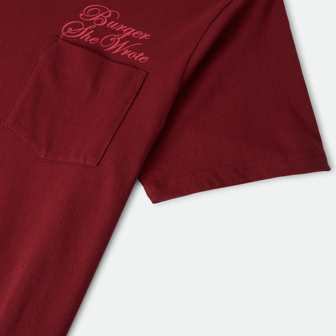 BURGER SHE WROTE POCKET TEE - BURGUNDY