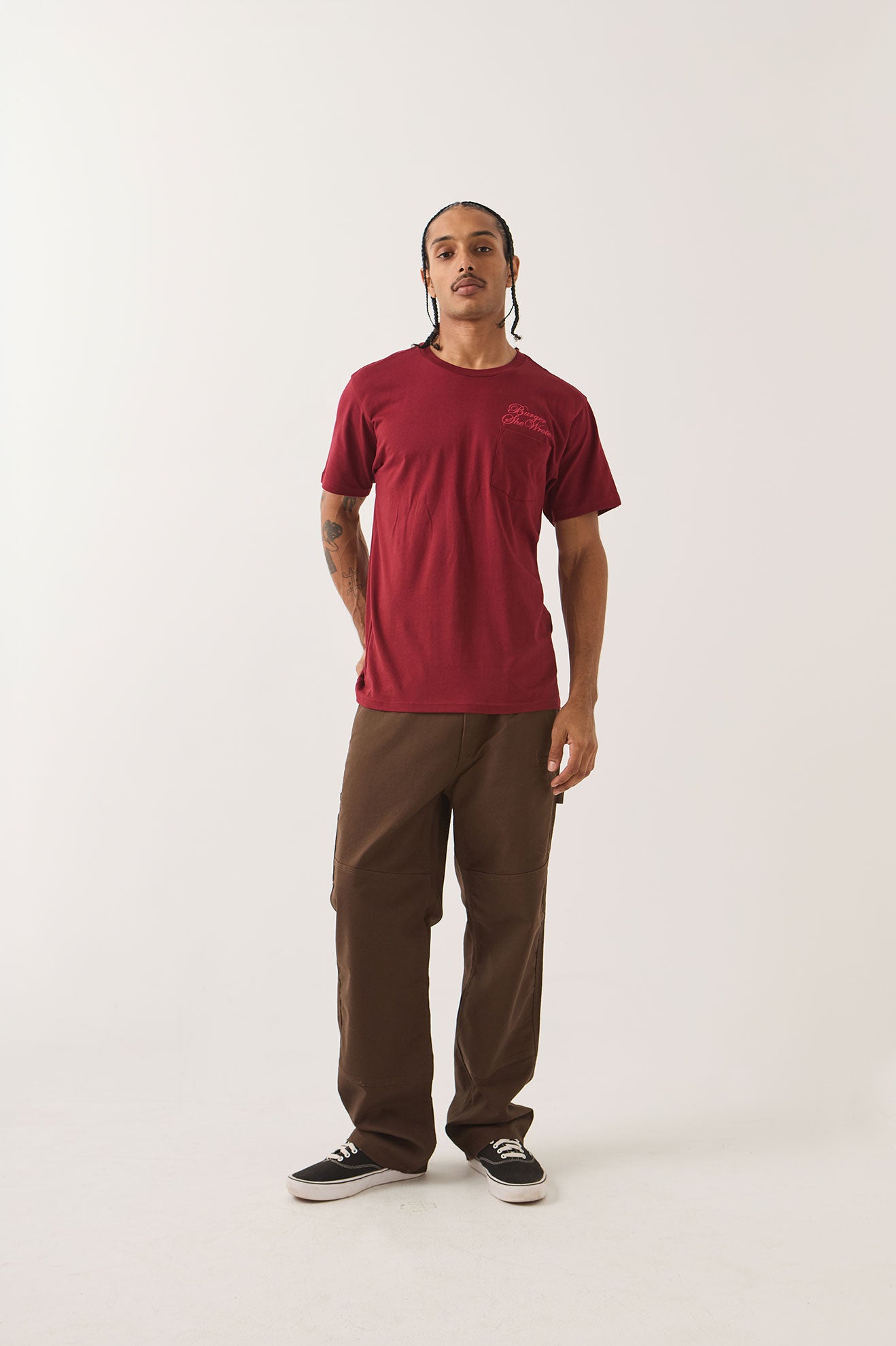 BURGER SHE WROTE POCKET TEE - BURGUNDY