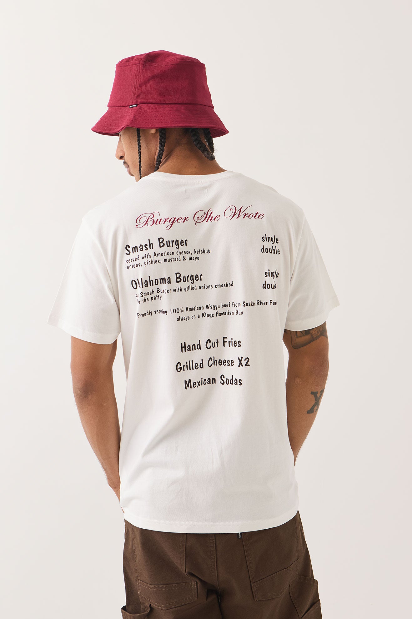 BURGER SHE WROTE POCKET TEE - WHITE