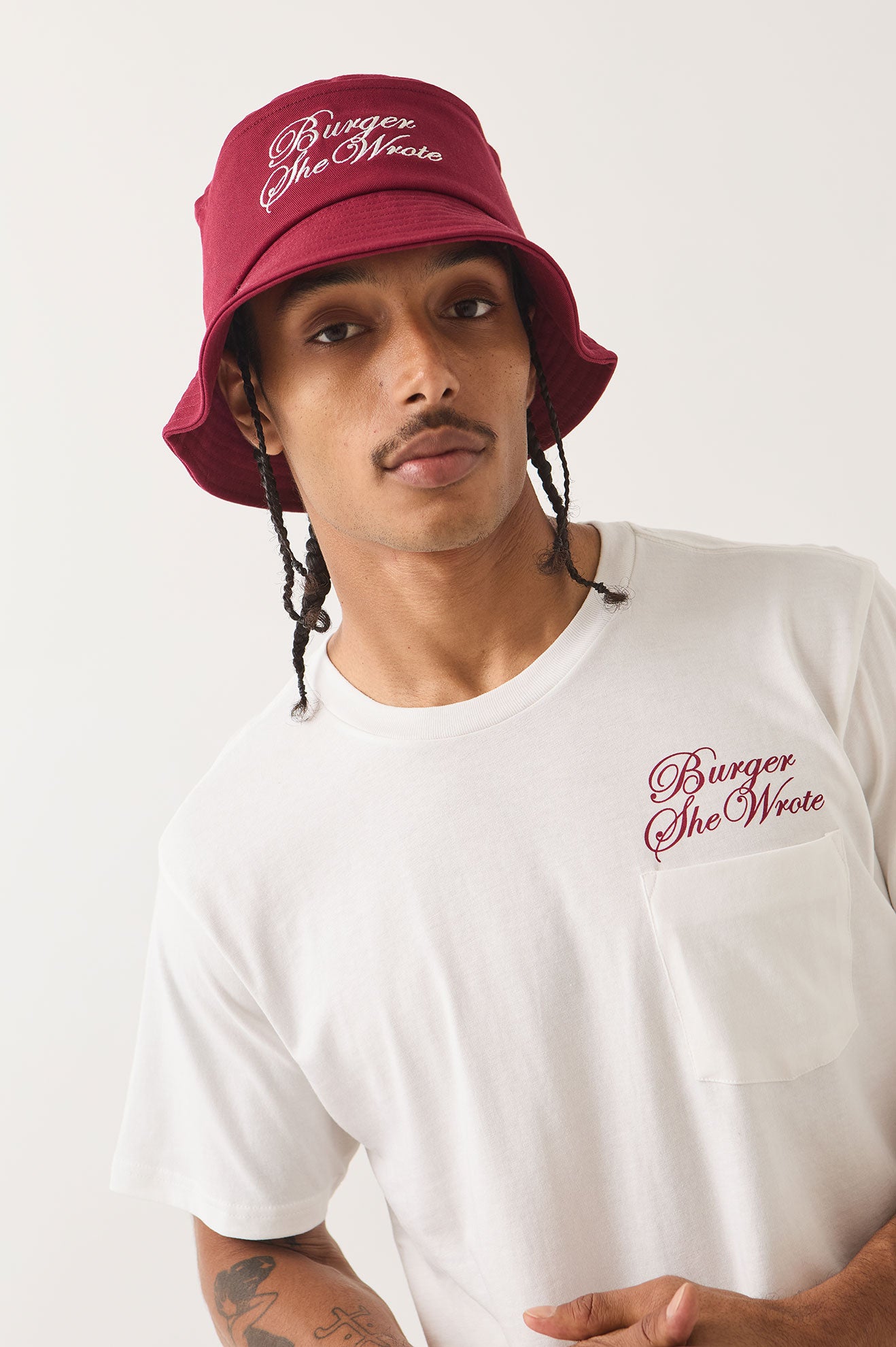 BURGER SHE WROTE POCKET TEE - WHITE