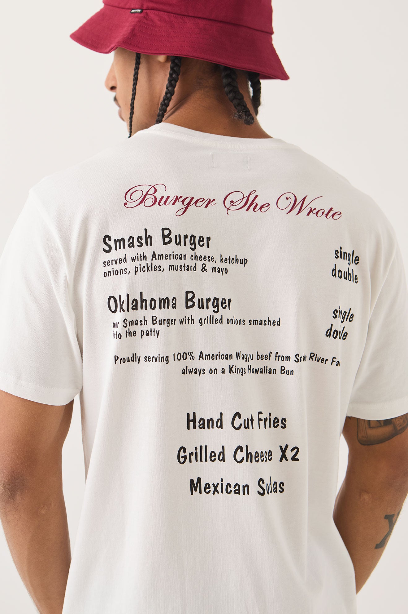 BURGER SHE WROTE POCKET TEE - WHITE