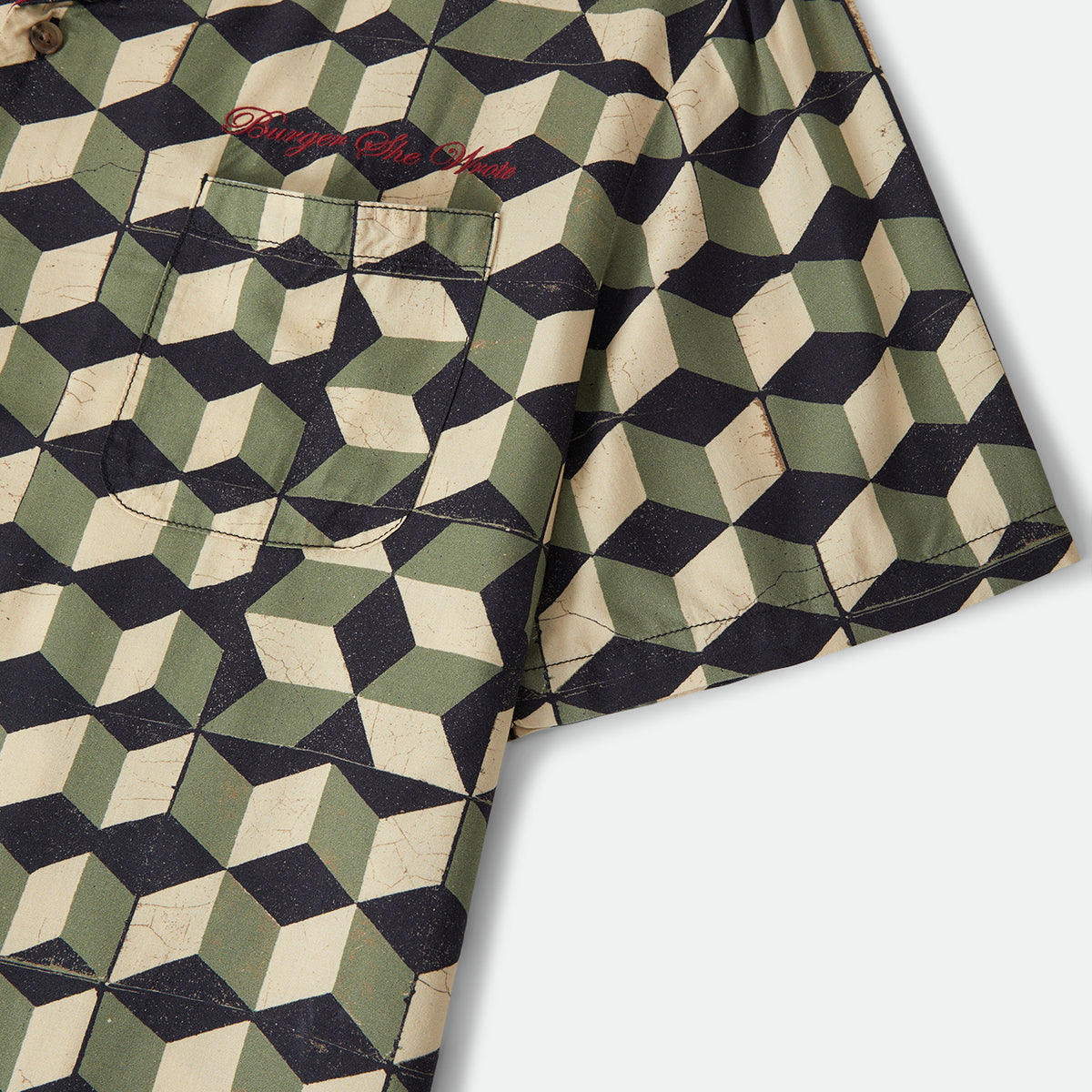 BURGER SHE WROTE S/S WVN - BLACK/GREEN TILE