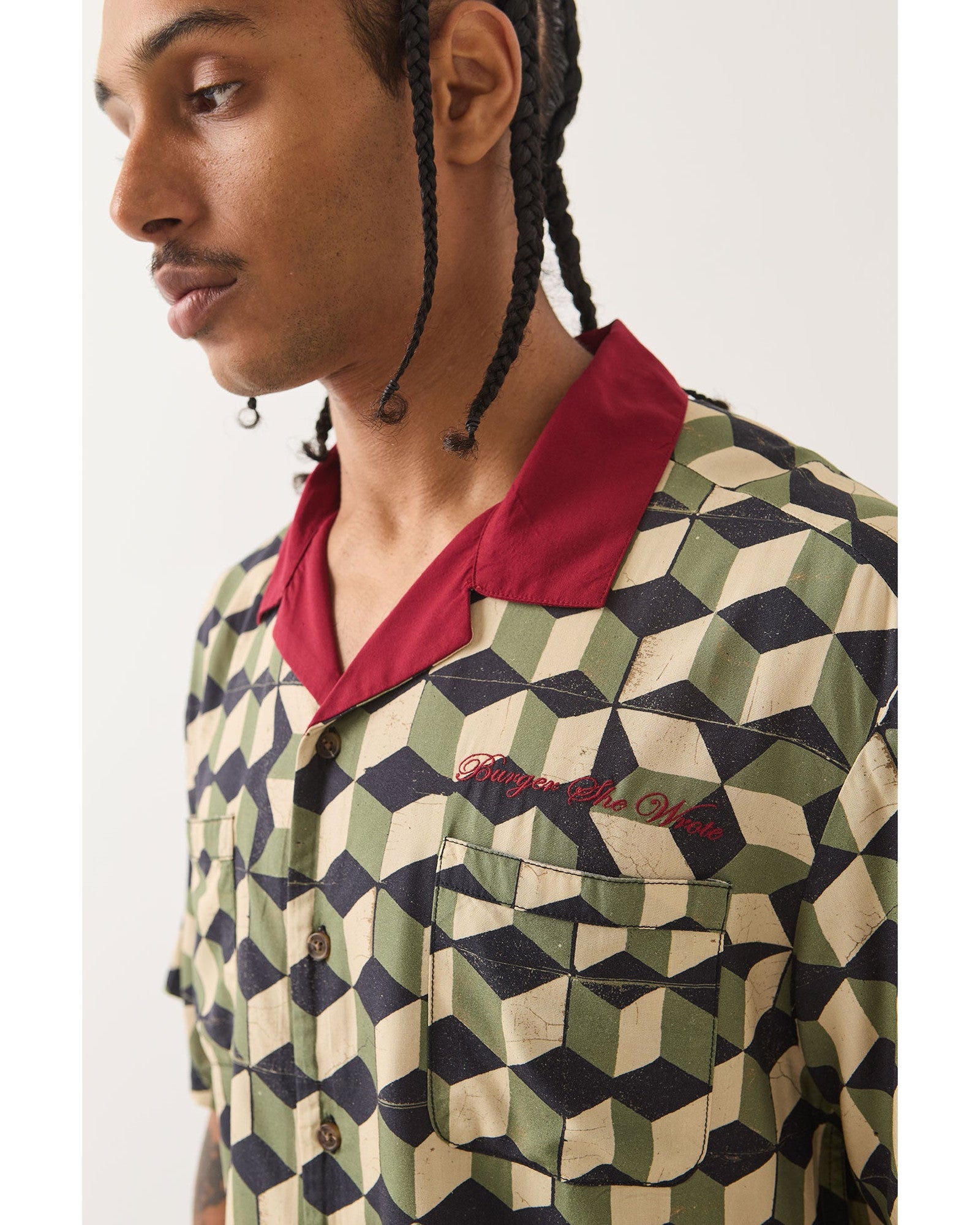 BURGER SHE WROTE S/S WVN - BLACK/GREEN TILE