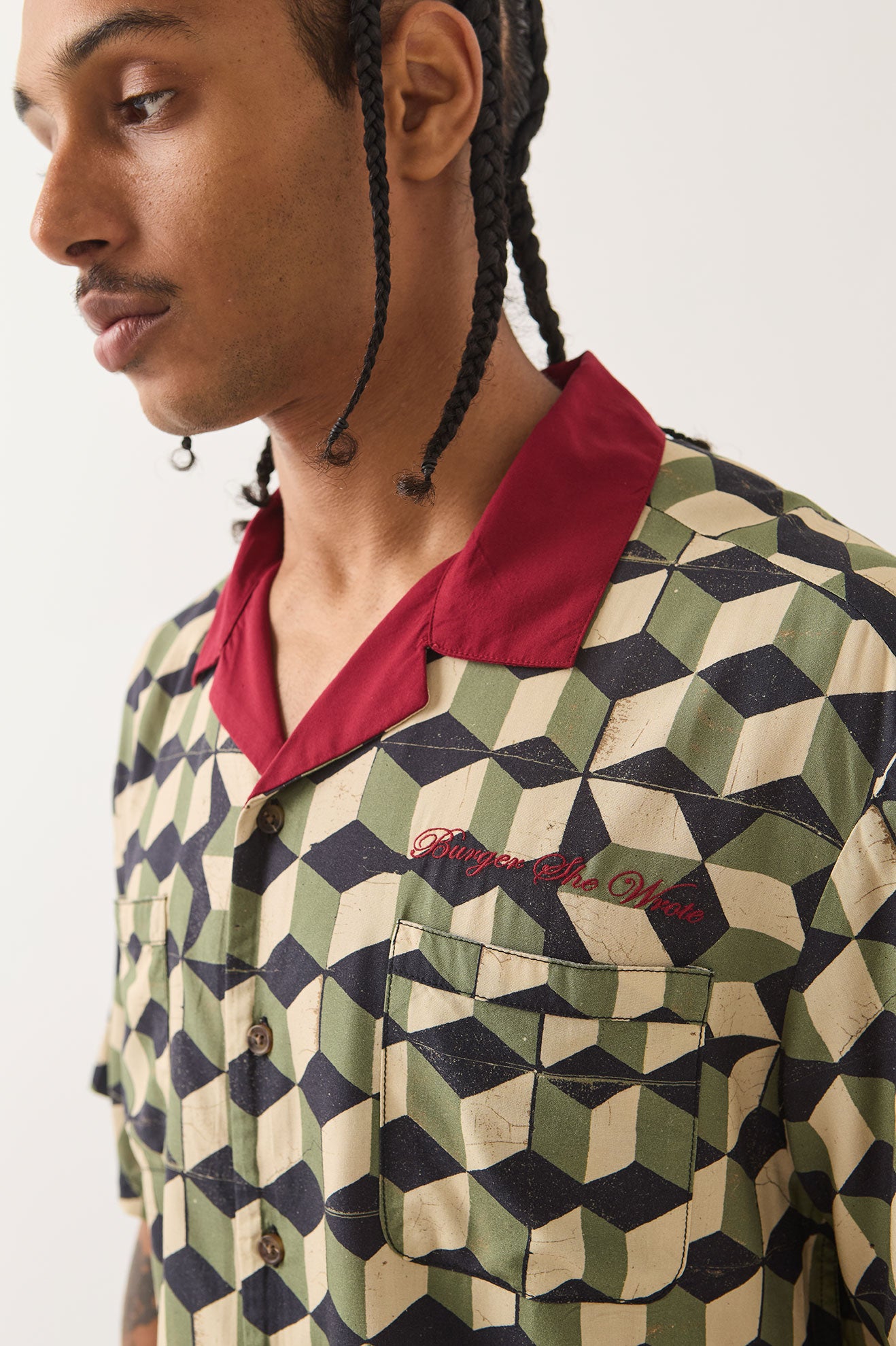 BURGER SHE WROTE S/S WVN - BLACK/GREEN TILE