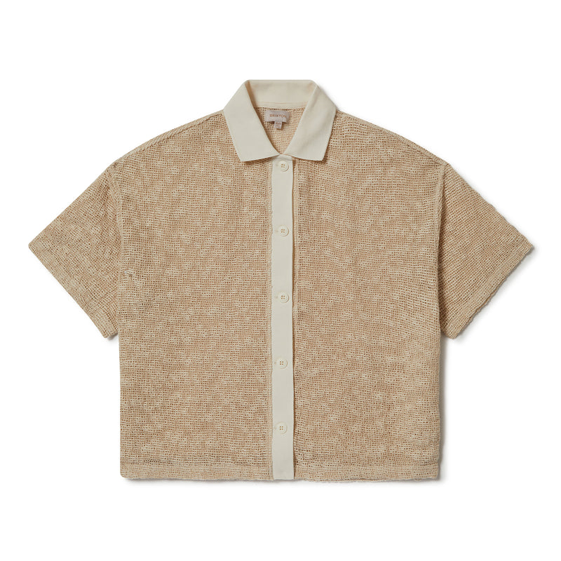 CAMP MESH BUTTON DOWN S/S POLO - OFF WHITE