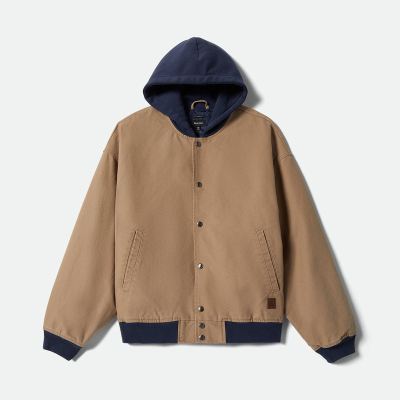 CANVAS HOODED BOMBER JKT - KHAKI/MOOD INDIGO