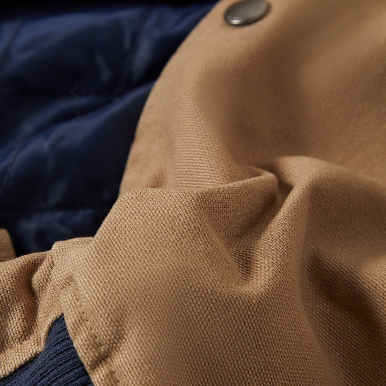 CANVAS HOODED BOMBER JKT - KHAKI/MOOD INDIGO
