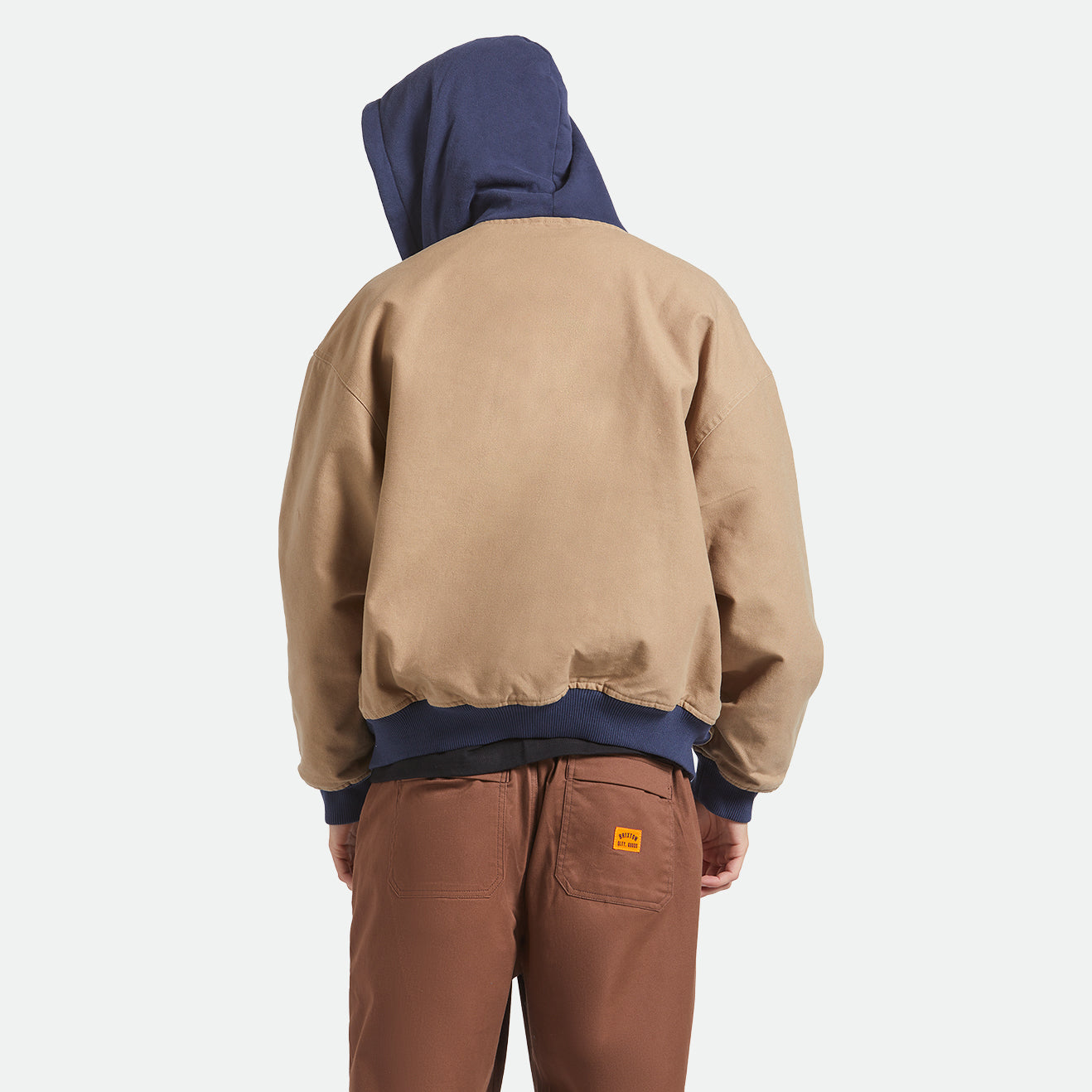 CANVAS HOODED BOMBER JKT - KHAKI/MOOD INDIGO