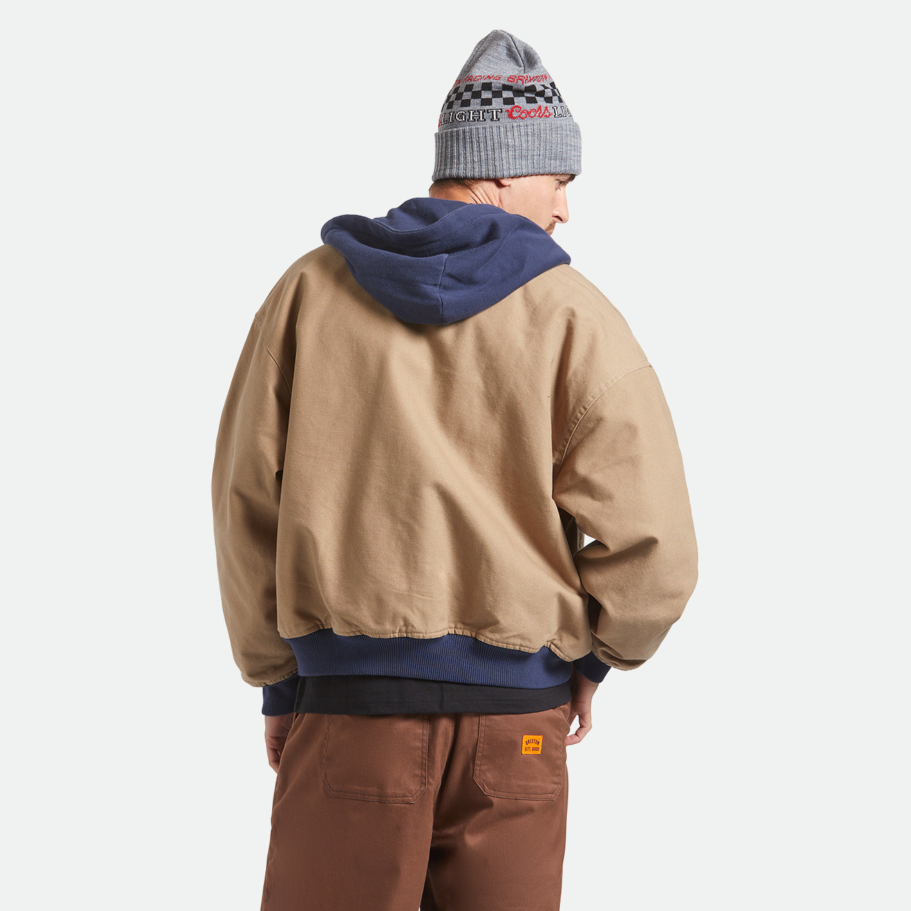 CANVAS HOODED BOMBER JKT - KHAKI/MOOD INDIGO