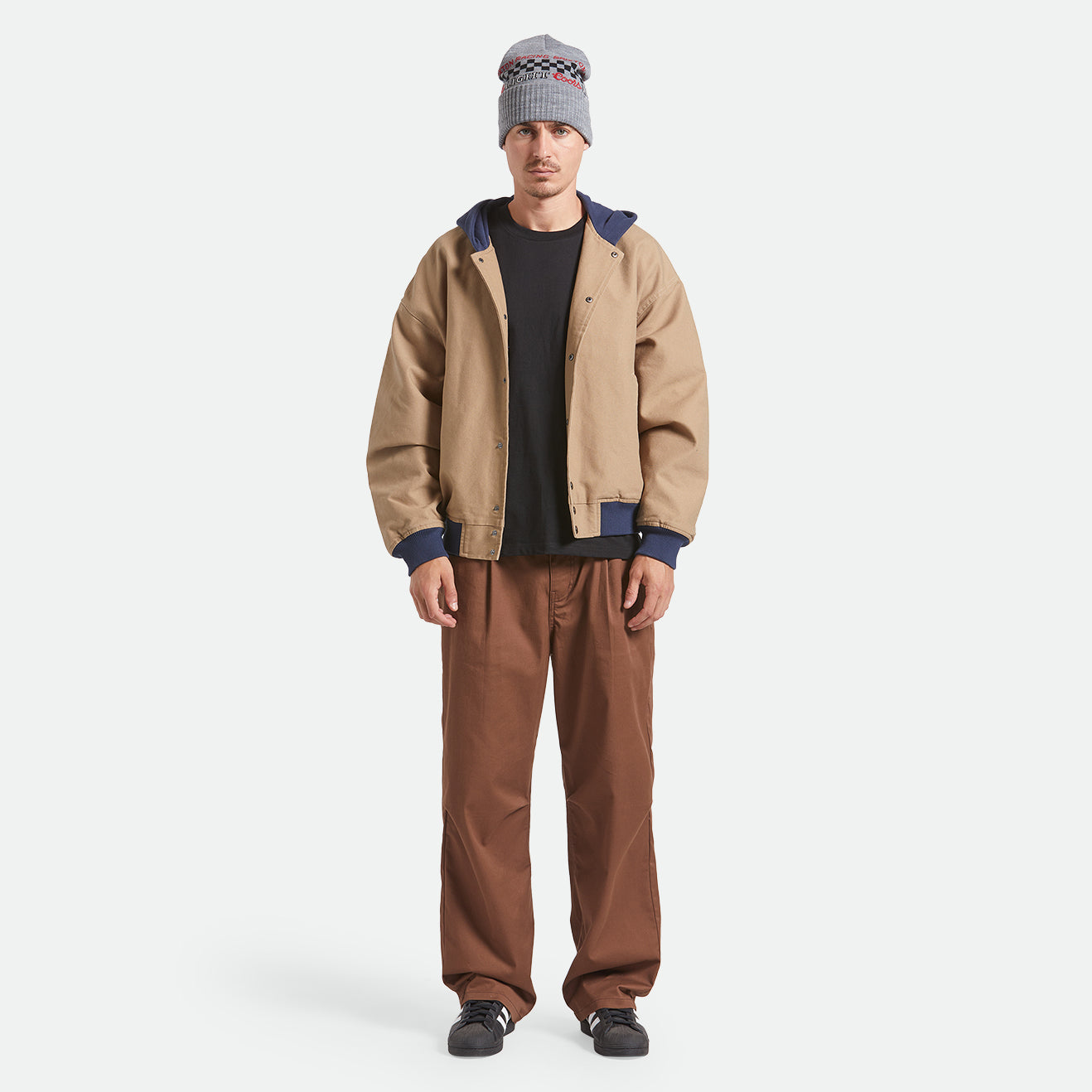 CANVAS HOODED BOMBER JKT - KHAKI/MOOD INDIGO