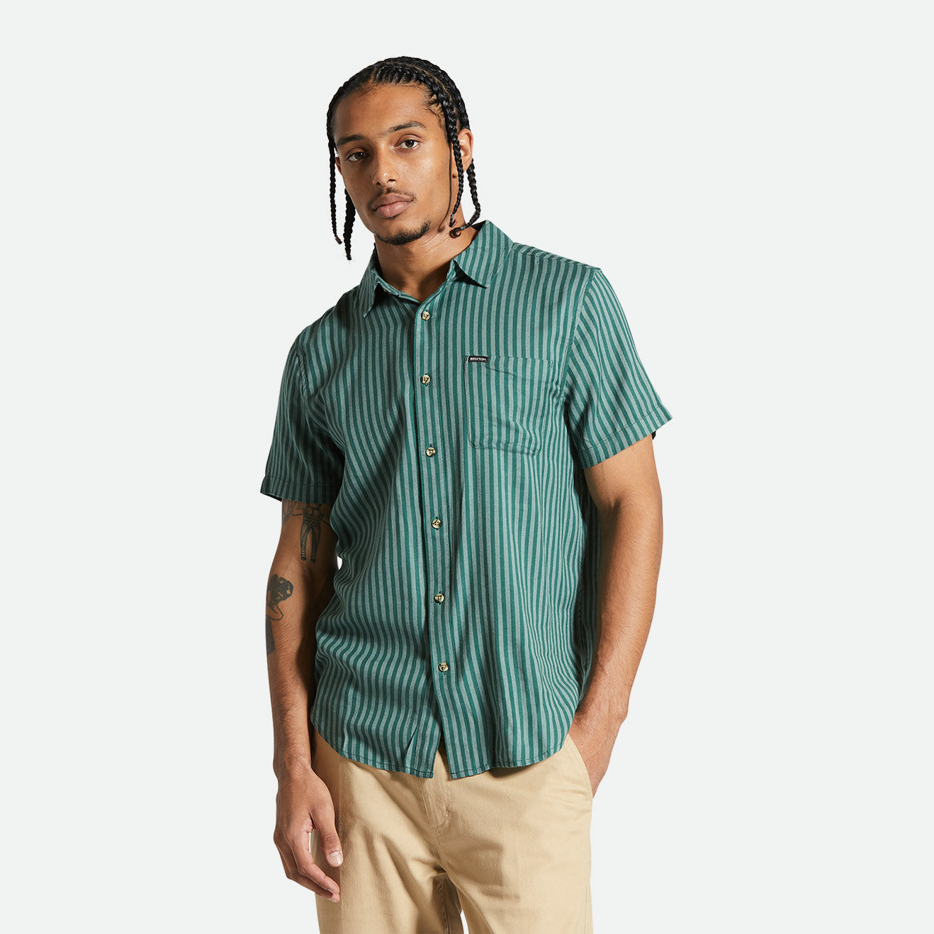 CHARTER HB STRIPE S/S WVN-TREKKING GREEN/CHINOIS