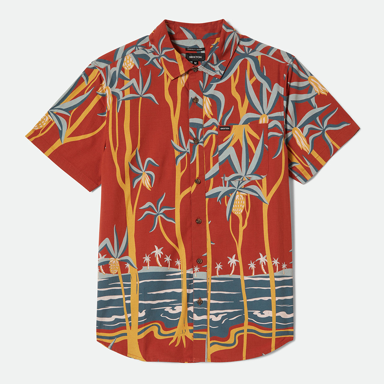 CHARTER PRINT S/S WVN-DARK RED SCENIC TRIP